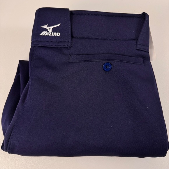 Mizuno Softball Belted Pant Women SZ L Navy Blue Elastic Bottom Reinforced Knee - Picture 15 of 16
